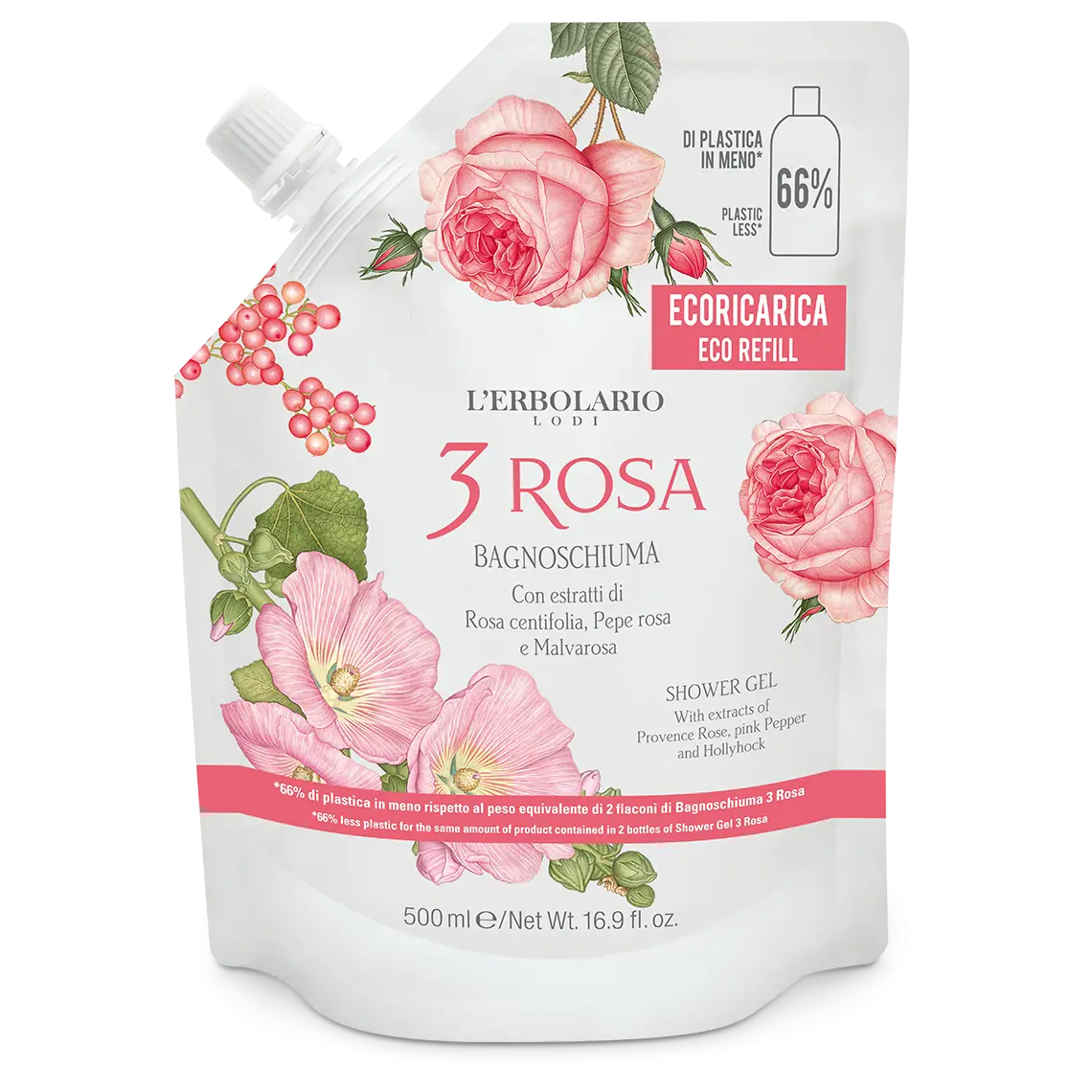 [036.011] 3 Rosa Ecoricarica Bagnoschiuma 500ml